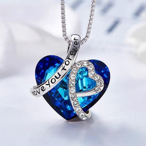 Collier avec Cristal Bleu - "Je T'aime"