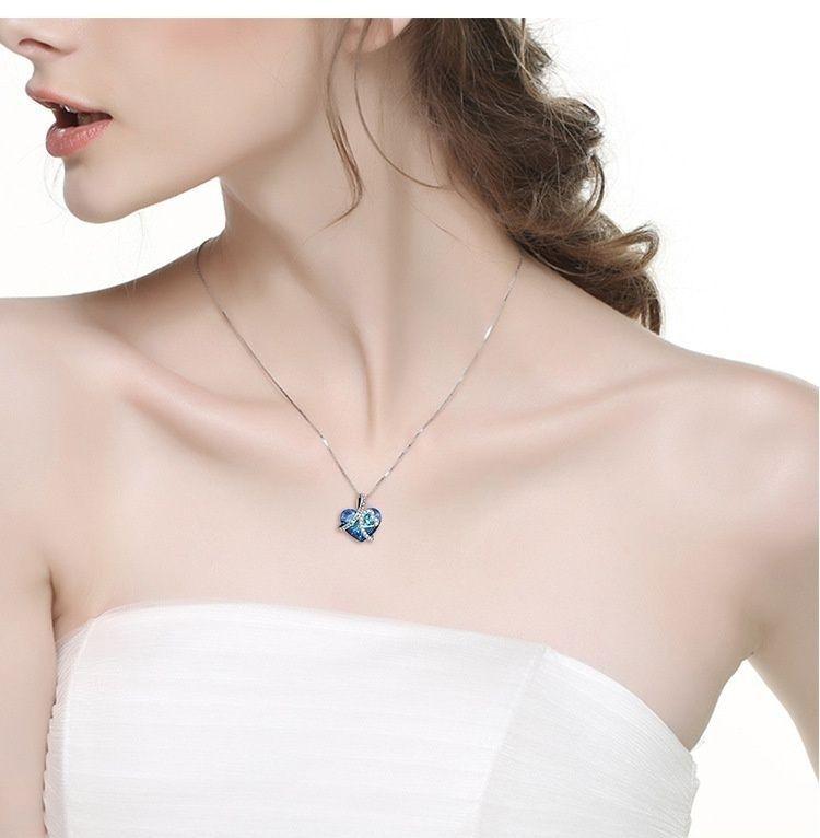 Collier avec Cristal Bleu - "Je T'aime"